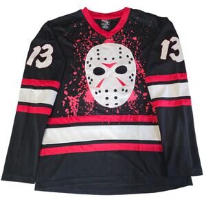 Friday The 13th Jason Voorhees Hockey Jersey Black Red Horror Men’s Size S 3596